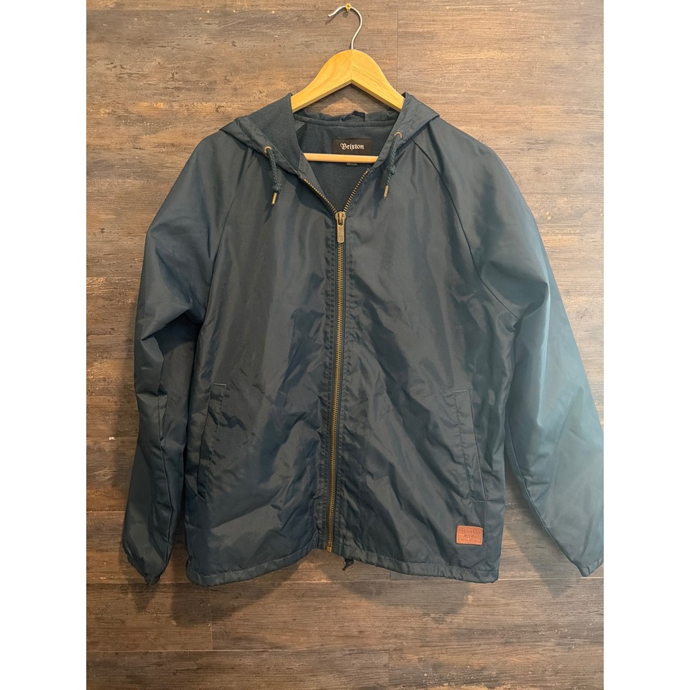 Brixton Mens Navy Blue Fleece Lined Hooded Windbreaker Jacket Size S